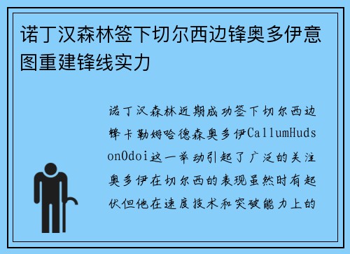 诺丁汉森林签下切尔西边锋奥多伊意图重建锋线实力 诺丁汉森林签下切尔西边锋奥多伊意图重建锋线实力